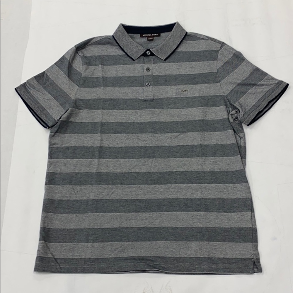 MICHAEL KORS MENS STRIPED SHORT SLEEVE POLO L